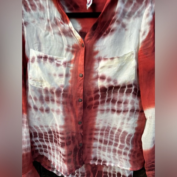 NWOT Raga Anthropologie Red Tie Dye Sheer Long Sleeve Button Up Shirt - Picture 4 of 9